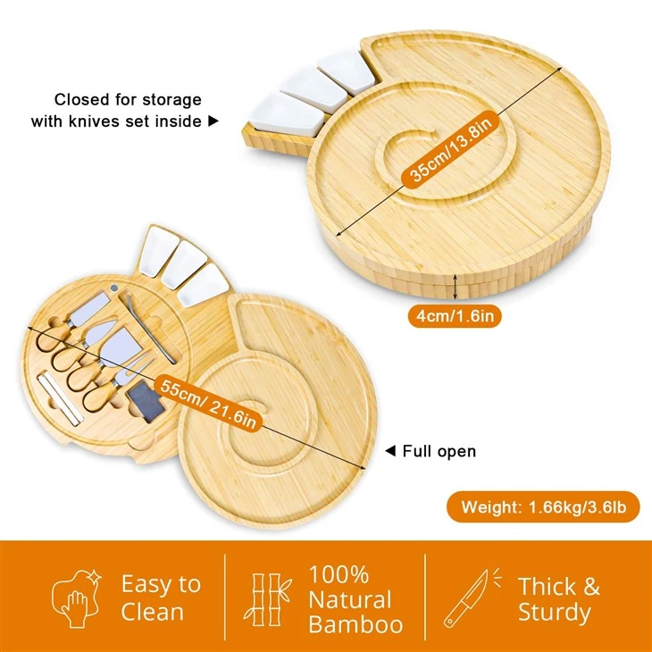 Bamboo Charcuterie Cheese Board And Platter Set (9)